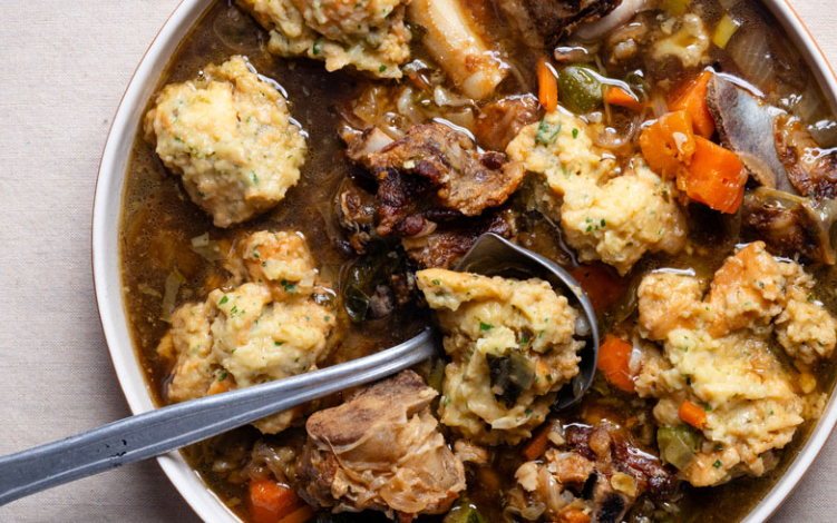 Lamb bone-and-vegetable soup with bread dumplings