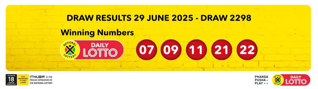 winning numbers for the Daily Lotto draw on Sunday, 29 June 2025