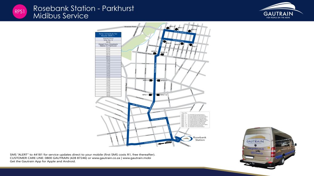 Parkhurst Gautrain MidiBus Route - Rosebank Station